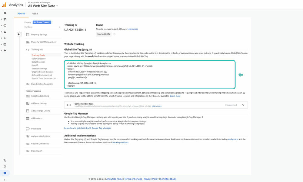 ตัวอย่าง Google Analytics Tracking Code